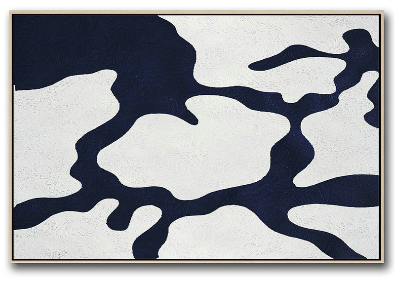 Hand Paint Large Clean Modern Art,Horizontal Abstract Painting Navy Blue Minimalist Painting On Canvas,Acrylic Painting Large Wall Art